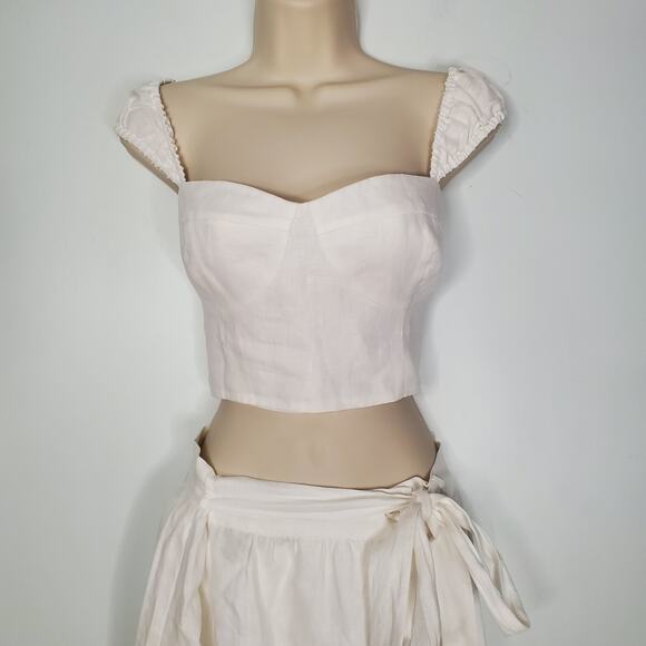 Reformation Clyde 2 Piece Set 100% Linen Midi Skirt Crop Top Bustier White 10 - Picture 4 of 12